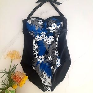 Tropical Escape EUC Black Floral Size 10 Swimsuit